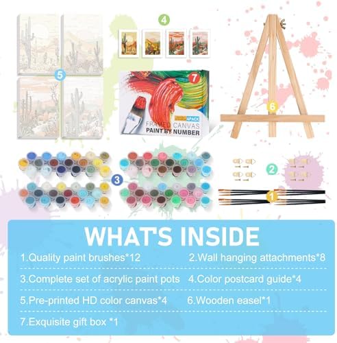 4 Pack Framed Paint by Numbers Kit for Adults with Wooden Easel, 8x12 Inch - Image 6