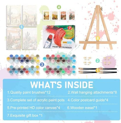 4 Pack Framed Paint by Numbers Kit for Adults with Wooden Easel, 8x12 Inch - Image 6