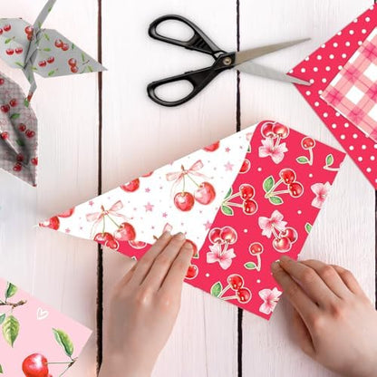 Pink Cherry Scrapbook Paper Pink Grid Pattern Papers Pad 12×12,24 Sheets Double-Sided Spring Bobo Floral Scrapbooking CardStock Paper Supplies for Holiday Cardmaking DIY Origami Papers. - Image 4