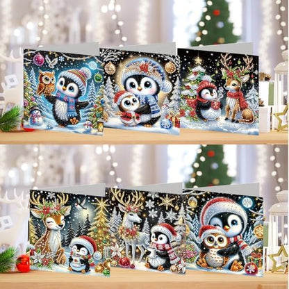 6pcs DIY Diamond Art Christmas Cards Kit with Envelopes & Tools-Diamond Dot Greeting Cards,Xmas 5D Rhinestones Painting for Adults,DIY Craft Family Friend Xmas Gifts(Christmas Penguin) - Image 2