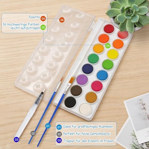 Watercolor Workbook for Adults – Watercolor Coloring Book with 14 Watercolor Paintings, 16 Colors, 3 Brushes & Color Mixing Guide – Large 200GSM Paper for Beginners & Art Enthusiasts - Image 5