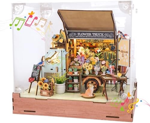 DIY Miniature House Kit (Flower Truck) Tiny Dollhouse Kits for Adults to Build, Mini Model Kits with LED Light&Music Box&Dust-Proof Cover, Birthday Gifts for Family Friends by Cutywood