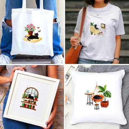 BEUNITONE 4 Set Embroidery Kit for Beginners, Daily Life of Cats Patterns Cross Stitch Kits, Needlepoint Kits for Adults with Hoop, Cute Hand Embroidery Patterns for Cloth and Home Decor - Image 7