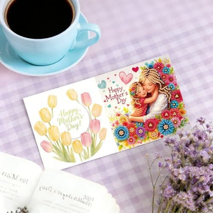 6Pcs Greeting Card DIY Diamond Art Painting Greeting Cards Special Shaped Holiday Blessing Folding Card Kit with Envelopes Arts Crafts for Birthday Festival-Mother02 - Image 6