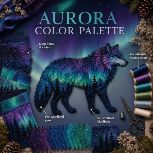 Northern Lights Animal Embroidery Kit DIY Fabric Patchwork Craft Set (WOLF) - Image 7