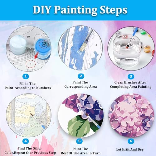 Artunion Framed Paint by Numbers Kit for Adults Beginners & Kids Ages 8-12,Hydrangea Flower Paint by Number with Frame,Floral Paint by Numbers Kit on Canvas 10 * 10 Inch Without Easel - Image 6