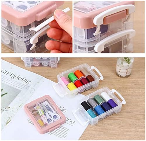 Agatige 30PCS Sewing Kit for Adults & Beginners, Three Layer Sewing Box Set Dual Purpose Handle Practice Kit with Case for Household (Pink) - Image 2