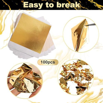 100 Pieces Gold Leaf Sheets, Complete Gilding Adhesive Kit for Gold Leaf - Image 3