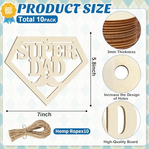 Wooden Fathers Day Crafts for Kids DAD Letter Ornaments to Paint 7 Inch, Large Size Father's Day Wooden Daddy Cutout DIY Blank Unfinished Wood Father's Gifts Ornament for Crafts Hanging Decorations - Image 2