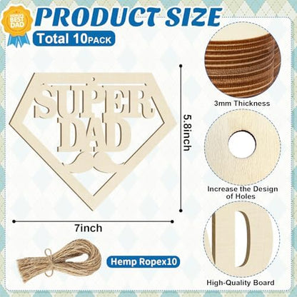 Wooden Fathers Day Crafts for Kids DAD Letter Ornaments to Paint 7 Inch, Large Size Father's Day Wooden Daddy Cutout DIY Blank Unfinished Wood Father's Gifts Ornament for Crafts Hanging Decorations - Image 2