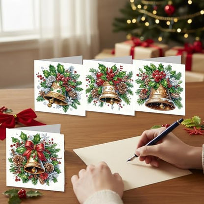 jinglinhh 6pcs Diamond Art Painting Christmas Bell Greeting Cards with Envelopes, DIY Card Making Kits for Adults, Diamond Art Christmas Cards for Birthday Holiday Postcards - Image 7