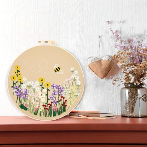 Flowers Embroidery Kits for Beginners Adults, Floral Hand Embroidery Set Needlepoint Kits, Stamped Cross Stitch Kits for Beginners Adults, 2 Embroidery Hoops, Fabric, Thread (Attached Video Tutorial) - Image 7