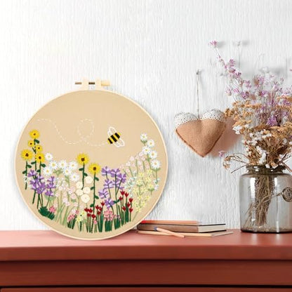Flowers Embroidery Kits for Beginners Adults, Floral Hand Embroidery Set Needlepoint Kits, Stamped Cross Stitch Kits for Beginners Adults, 2 Embroidery Hoops, Fabric, Thread (Attached Video Tutorial) - Image 7