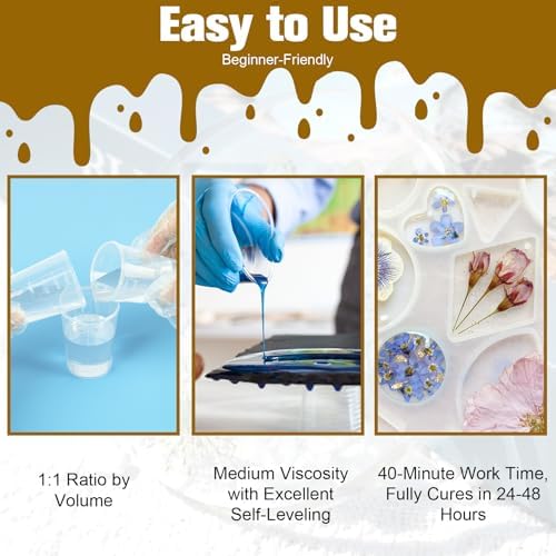 Teexpert Epoxy Resin Kit: 76OZ Casting Resin Crystal Clear Yellow Resistant Self Leveling for Art Craft DIY Jewelry Making with Pigment and Tools for Beginner Starter - Image 4