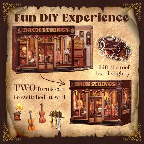 Cutefun Book Nook Kit - Musical Instrument Store Dollhouse Bookshelf Decor - Image 4