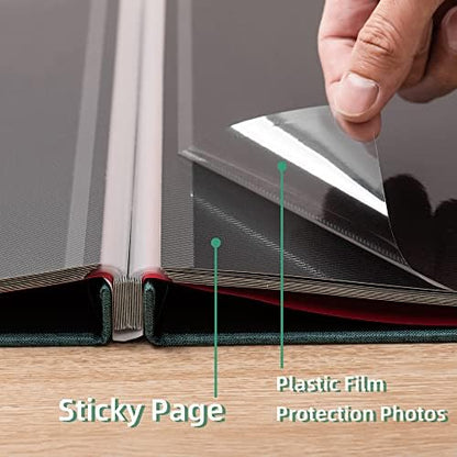 Photo Album Self Adhesive Scrapbook 3x5 4x6 5x7 6x8 Magnetic Album DIY Scrap Book 11x10.6 Inch 40 Black Sticky Pages Linen Cover DIY Photo Album(Dark Green) - Image 4