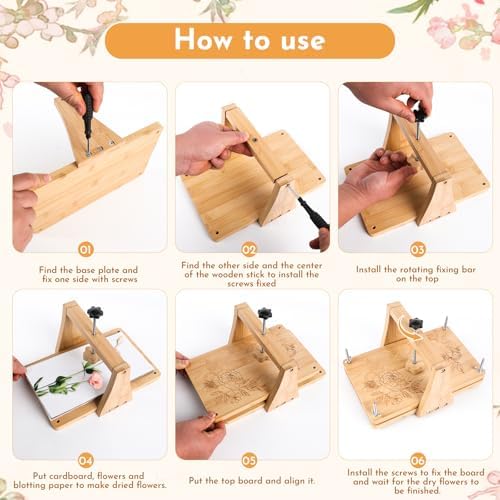 NIUGRECF 1Set Large Wooden Flower Press Kit - Even Pressure Flowers Pressed DIY Arts Set for Making Dried Flower/Plant（11in*7in） - Image 5