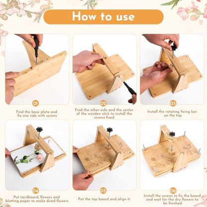 NIUGRECF 1Set Large Wooden Flower Press Kit - Even Pressure Flowers Pressed DIY Arts Set for Making Dried Flower/Plant（11in*7in） - Image 5