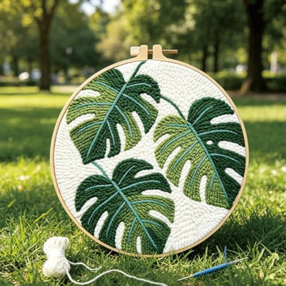 FREEBLOSS DIY Punch Needle Kit for Beginners Monstera Deliciosa Embroidery Punch Needle Starter Craft Set with Instructions Embroidery Hoop Complete Tools for Adults Gift Decoration, 7.9"/20cm - Image 4
