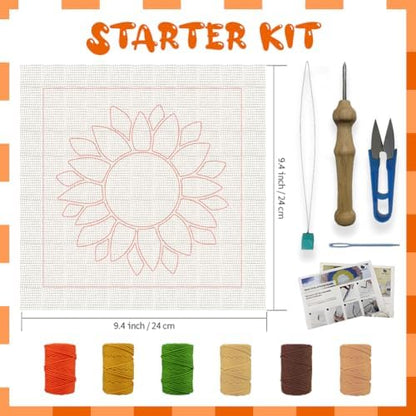 BEUNITONE 2 Sets DIY Punch Needle Kits for Beginners,Sunflower Pre-Printed Pattern,Embroidery Punch Needle Starter Kits for Adults,Includes Pre-Printed Cloth,Yarns,Hoops,Threader and Instruction - Image 2
