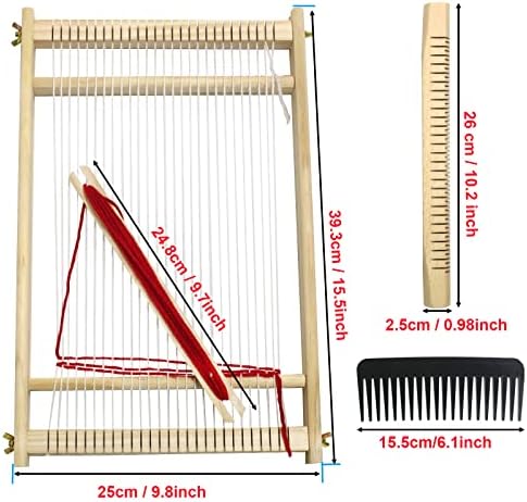 Weaving Loom Kit,Wooden Multi-Craft Weaving Loom Tapestry Loom Large Frame 9.85x 15.5inch,DIY Hand-Knitting Weaving Machine with Loom Stick Bar for Kids, Adult and Beginners Handcraft Loom - Image 2