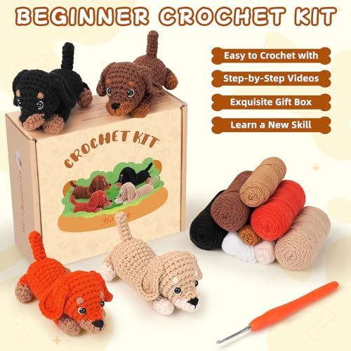 Crochet Kit for Beginners Adults, 4 PCS Dachshund Puppy Crochet Kits - Image 6