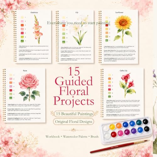 Watercolor Workbook for Beginners, 15 Beautiful Flower Water Coloring Book, Includes 24 Water Colors Workbooks Paint Set, Relaxing Art Projects and Creative Gift for Adults & Teen - Image 4