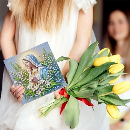 jinglinhh 6pcs Holy Mother Jesus Flowers Diamond Art Painting Greeting Cards with Envelopes, DIY Card Making Kits for Adults, Diamond Art Postcards Holiday Cards Craft Gifts - Image 4