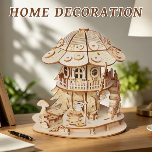 3D Wooden Puzzle for Adults,DIY Creative Mushroom House Model Kit - Image 6