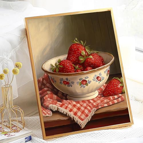 pchmcu DIY Strawberry Paint by Numbers Kits for Adults,Vintage Paint by Number for Adults Beginner, Paint by Numbers Kits on Canvas Without Frame for Home Wall Decor 16x20inch - Image 3