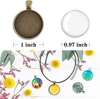 210Pcs Pendant Trays Kit, Bezel Pendant Trays Charms Bulk with Glass Cabochon and Necklace Cords Set for Homemade Necklaces, Jewelry Making, DIY Crafts, Resin Art and Paint Pour Skins - Image 2