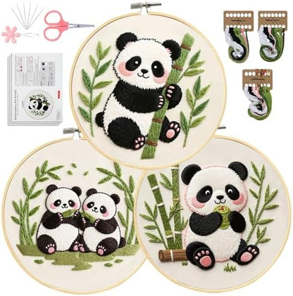 Santune Beginners Embroidery Kit for Adult Needlepoint Cross Stitch Kits Needle Point Sets with Panda Embroidery Patterns, Includes Step-By-Step Instructions and Accessories by Santune