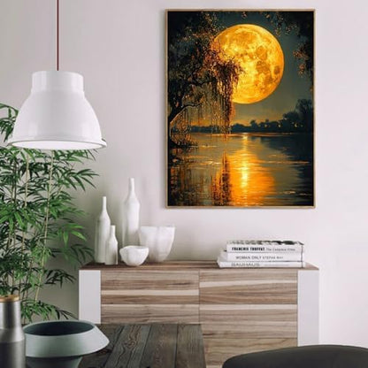 Clendo DIY Moon Paint by Numbers Kit for Adults, Landscape Adult Paint by Number Kits on Canvas Without Frame, Lake View Oil Paint by Numbers for Home Decor Gift 16” W x 20”L - Image 4