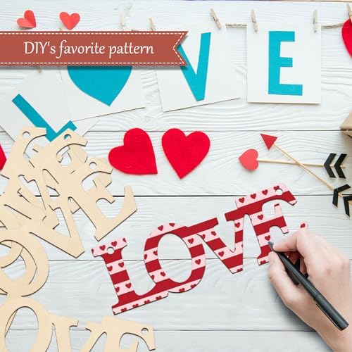 Wooden Love Letter Ornaments to Paint 7 Inch, Large Size Mothers Day Valentine's Day Wooden DIY Blank Unfinished Round Wood Discs Father's Day Ornament for Crafts Hanging Decorations(10PCS) - Image 2