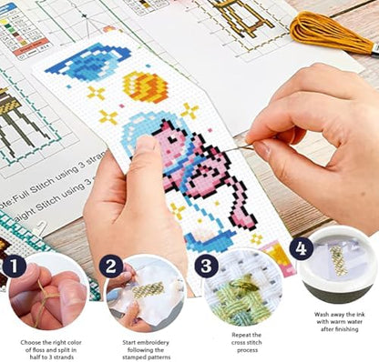 ORIGACH 6 Set Space Cat Cross Stitch Bookmark Kit for Beginner - Image 4