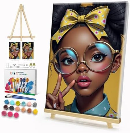 HeeBenor Framed Paint by Numbers Kit for Adults, Black Women, 8x12 Inch by HeeBenor