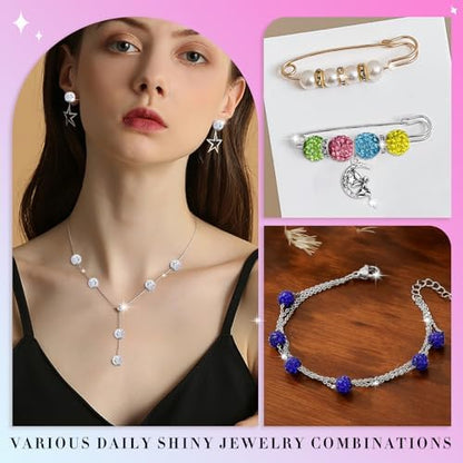 Dowarm 480PCS 10mm Rhinestone Beads Kit for Jewelry Making Baseball Necklace Friendship Bracelet, Round Disco Ball Rhinestone Clay Beading Set with Crackle Spacer Beads Charms for DIY Crafting - Image 6