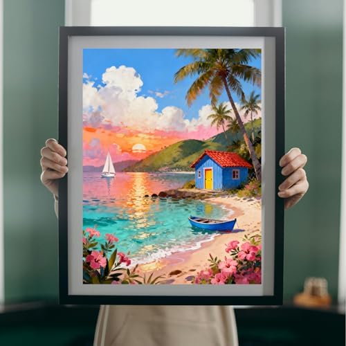 MIRCVSH Scenery Paint by Numbers Kit for Adults Beginner,Beach Cottage Landscape Paint by Number Kits on Canvas,DIY Unframed Acrylic Watercolor Painting by Number for Home Decor Gift 16x20 Inch. - Image 4