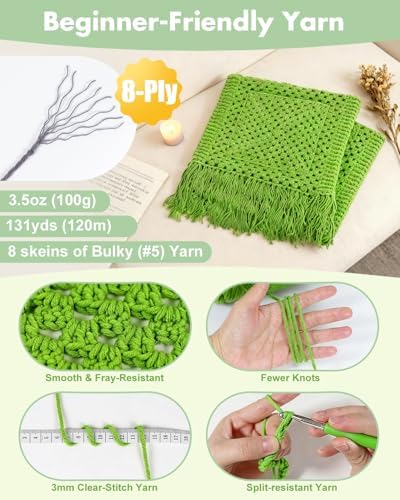 Arborthread Crochet Kit for Beginners, Easy All-Season Pocket Shawl Green - Image 3