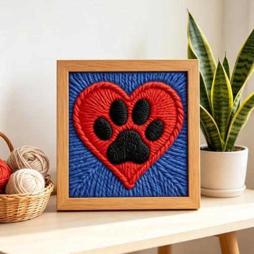 INFUNLY Claw Print Punch Needle Kit for Beginners Red Heart Punch Needle Embroidery Kits for Adults DIY Punch-Stitching Kit with Instruction Threader Needles Square Frame for Wall Decor 9.4''x9.4'' - Image 4