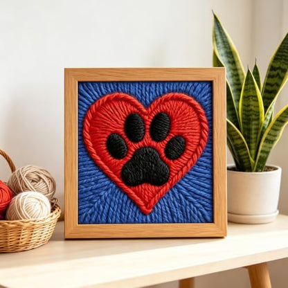 INFUNLY Claw Print Punch Needle Kit for Beginners Red Heart Punch Needle Embroidery Kits for Adults DIY Punch-Stitching Kit with Instruction Threader Needles Square Frame for Wall Decor 9.4''x9.4'' - Image 4