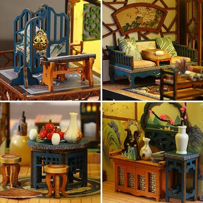 DIY Book Nook Kit - DIY Miniature Dolls House Kit with Furniture and LED Light, 3D Puzzle Wooden Art Bookends, Model Kits for Adults to Build (Yayun Lanting) - Image 6
