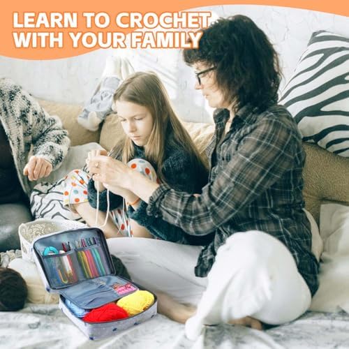 HATINXIA 58pcs Crochet Kit Beginners, Crochet Hook Set with Yarn, Portable Crocheting Kit for Starter, Ergonomic Crochet Needles Tools DIY Knitting Accessories for Experienced Crochet Lovers, Cheery - Image 7