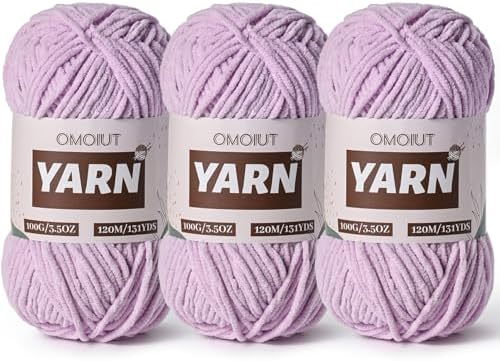 3 Packs Plush Chenille Chunky Crochet Yarn - Baby Yarn for Crocheting Soft - Velvet Yarns Knitting for Blankets Crafts - Fluffy Amigurumi Yarns 300g / 393yd (3 Light Purple) by OMoiut