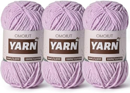 3 Packs Plush Chenille Chunky Crochet Yarn - Baby Yarn for Crocheting Soft - Velvet Yarns Knitting for Blankets Crafts - Fluffy Amigurumi Yarns 300g / 393yd (3 Light Purple) by OMoiut