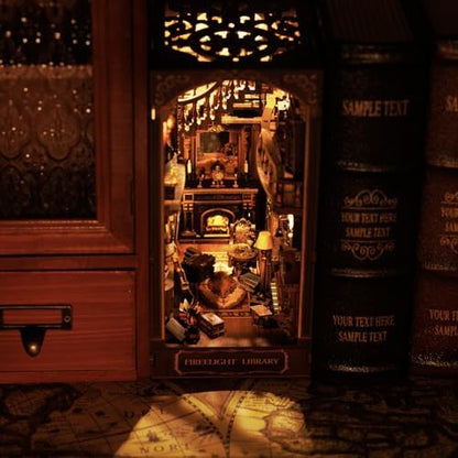 Firelight Library Book Nook, DIY Miniature House Puzzle for Magical Home Decor, 3D Bookshelf Decor for Adults and Beginners - Image 5