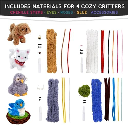 WeVeel Cozy Craftworks Chenille Stem Animal Craft Kit for Adults – Create 4 Adorable Animals (Kitty, Puppy, Bird & Owl) – Relaxing DIY Arts & Crafts Kit with All Supplies - Image 2
