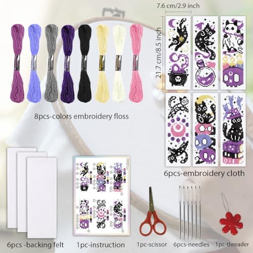 ORIGACH 6 Set Skull Cat Cross Stitch Bookmark Kit for Beginner - Image 2