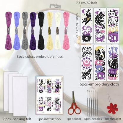ORIGACH 6 Set Skull Cat Cross Stitch Bookmark Kit for Beginner - Image 2