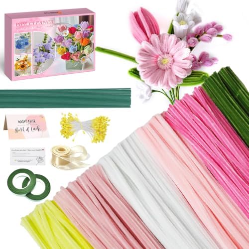 AHAMETON 620Pcs Pastel Pink White Pipe Cleaners Flower Kit,Chenille Stems by AHAMETON